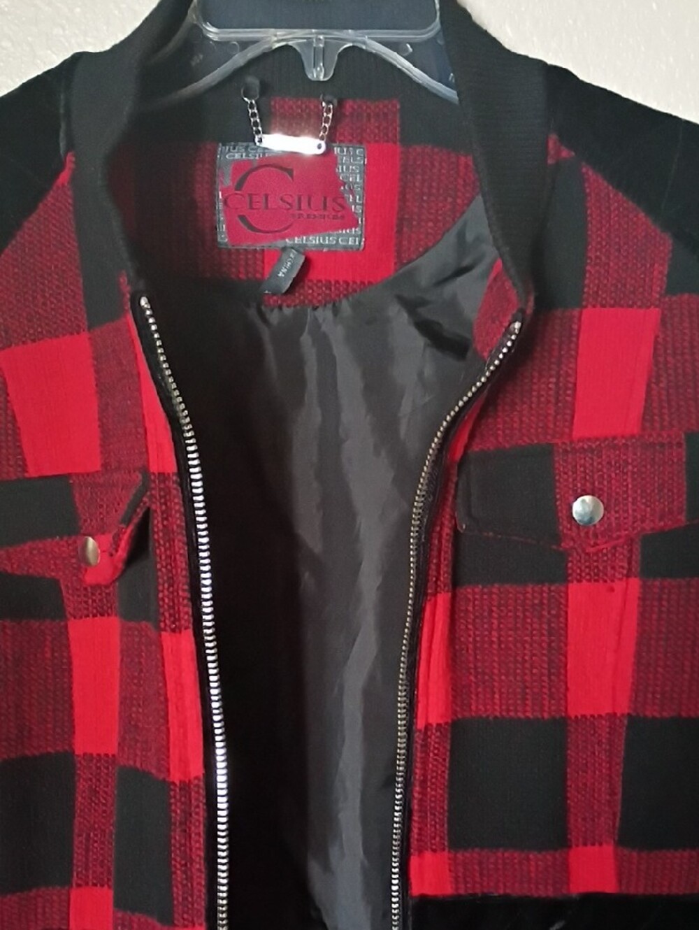 Red & Black Buffalo Plaid Utility Jacket with Zip Front - Picture 4 of 6